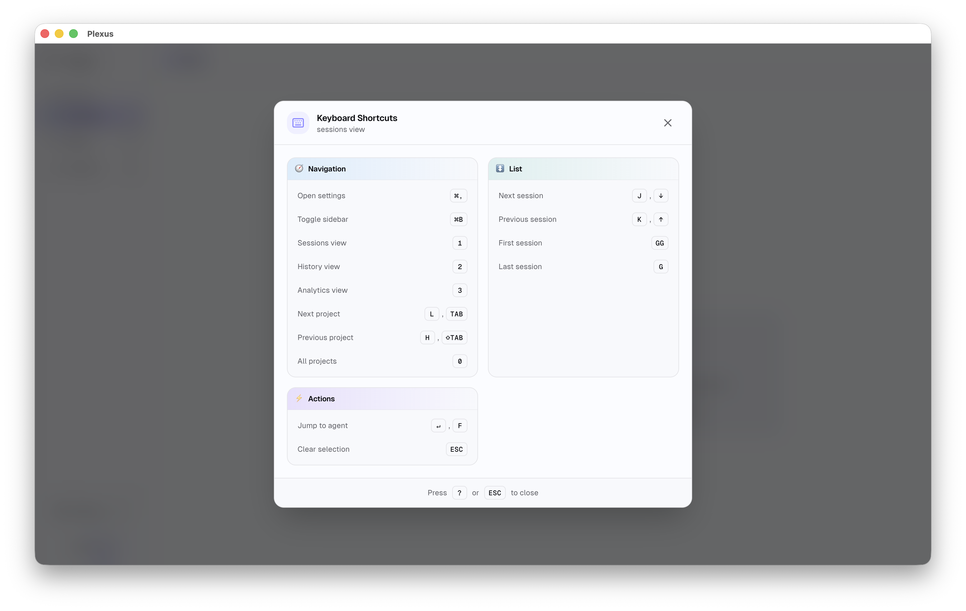 Keyboard shortcuts overlay
